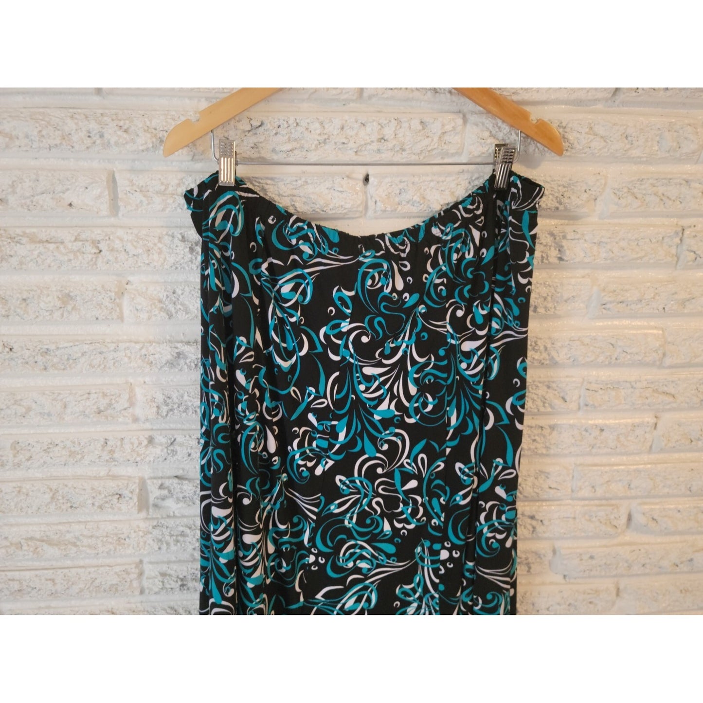 JM Collection Women's 3X Plus Blue Geometric Pull-On A-Line Skirt Short Stretch