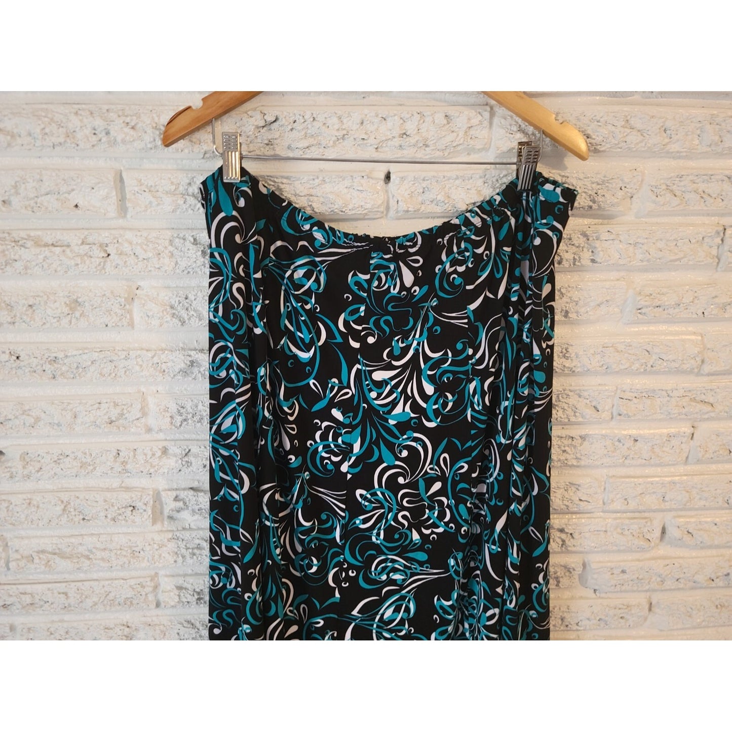 JM Collection Women's 3X Plus Blue Geometric Pull-On A-Line Skirt Short Stretch