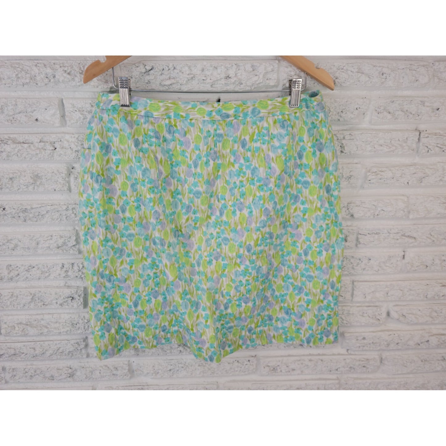 Liz Claiborne Lizsport Womens Skirt 16 Mini Pencil Straight Blue Floral Cotton