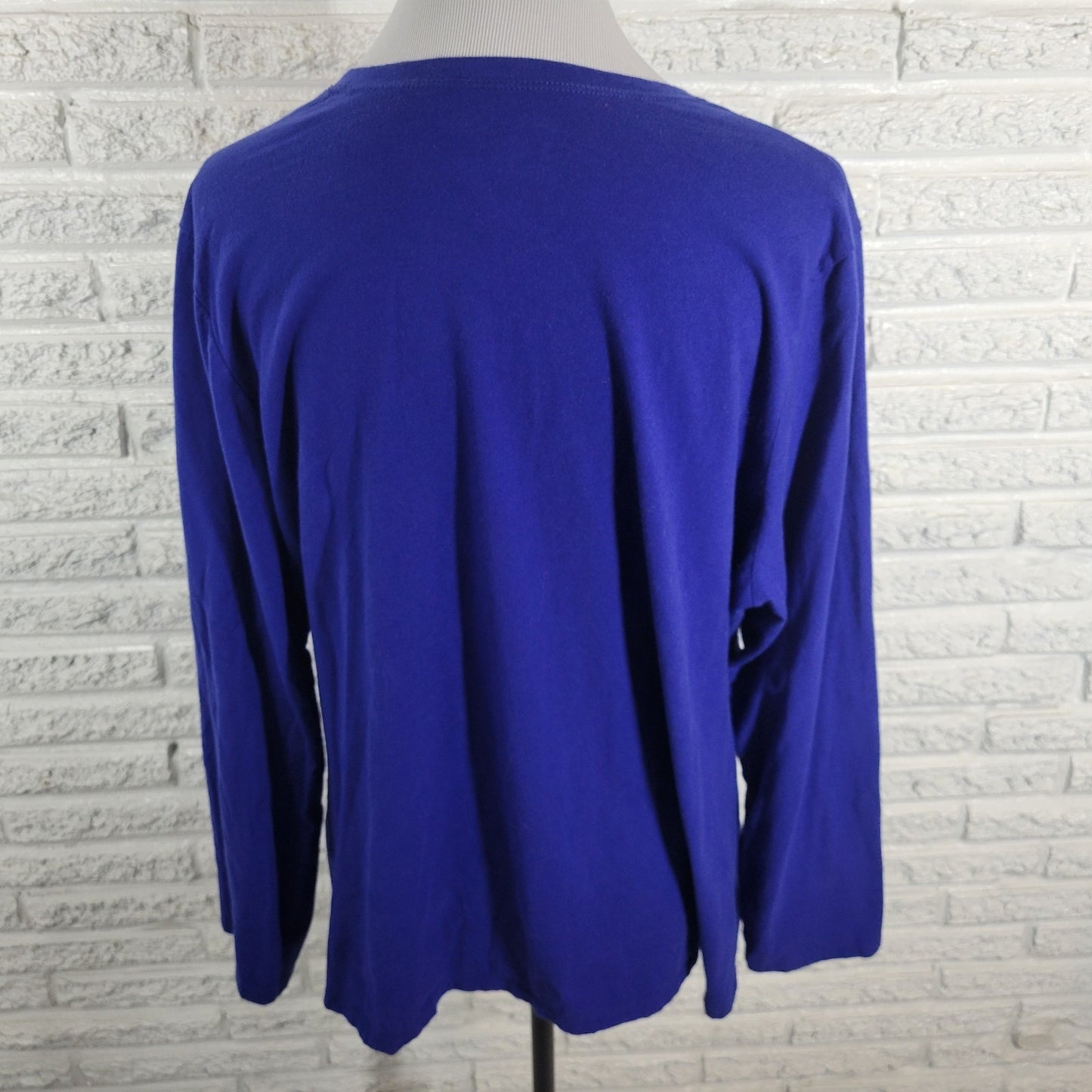 Just My Size Womens Top 2X Plus Tee Long Sleeve Blue Floral Glitter Cotton Comfy