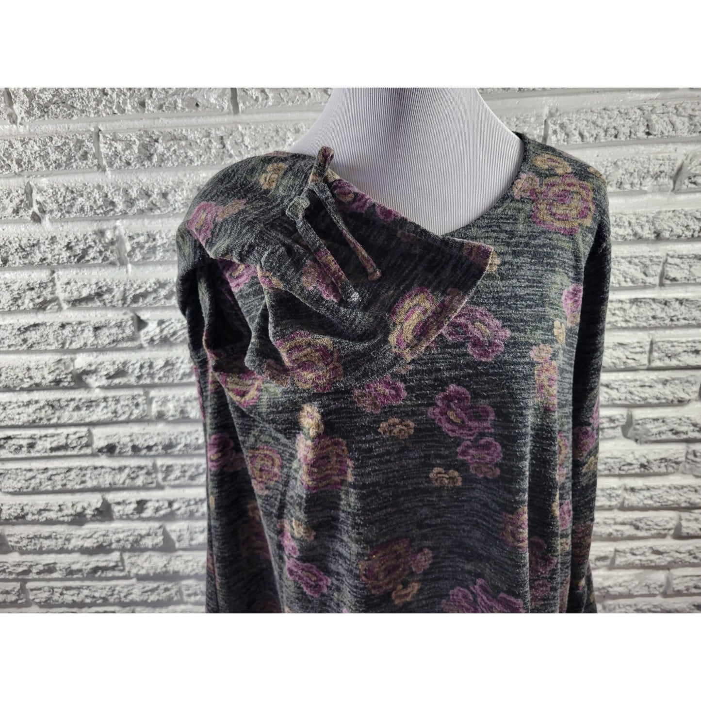 Style & Co Womens Top 2X Plus Knit Bell Tied Sleeves Poly Blend Purple Floral