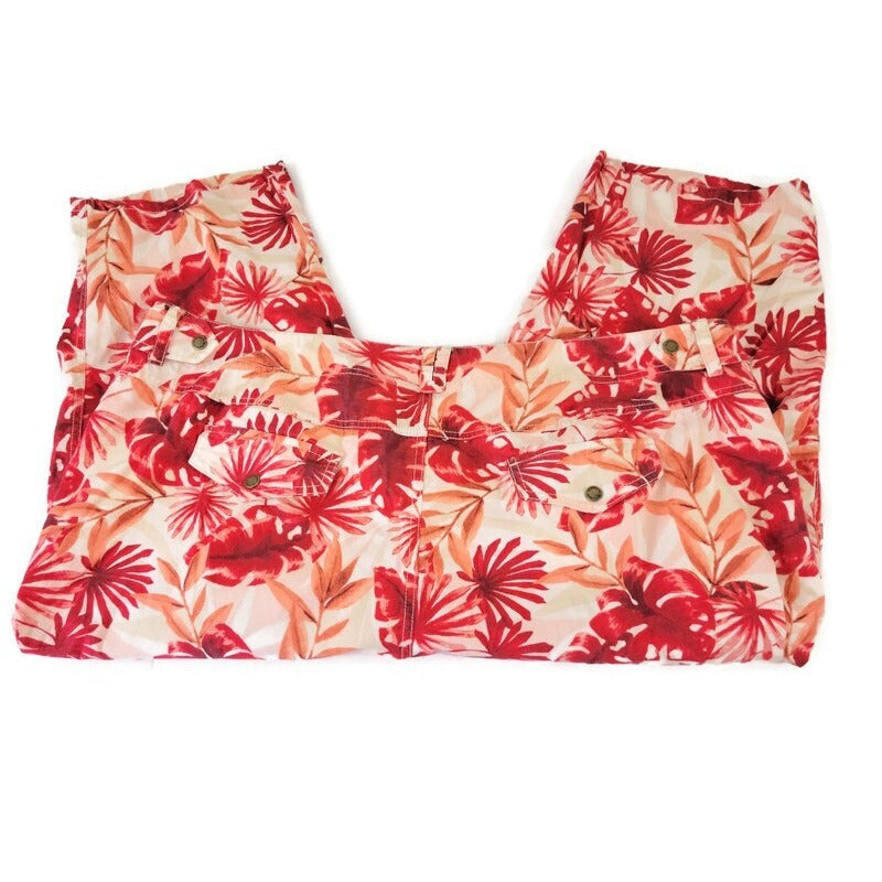Liz Claiborne Women Pants 24P Plus Petite Michaela Capri Red Floral Cotton Comfy