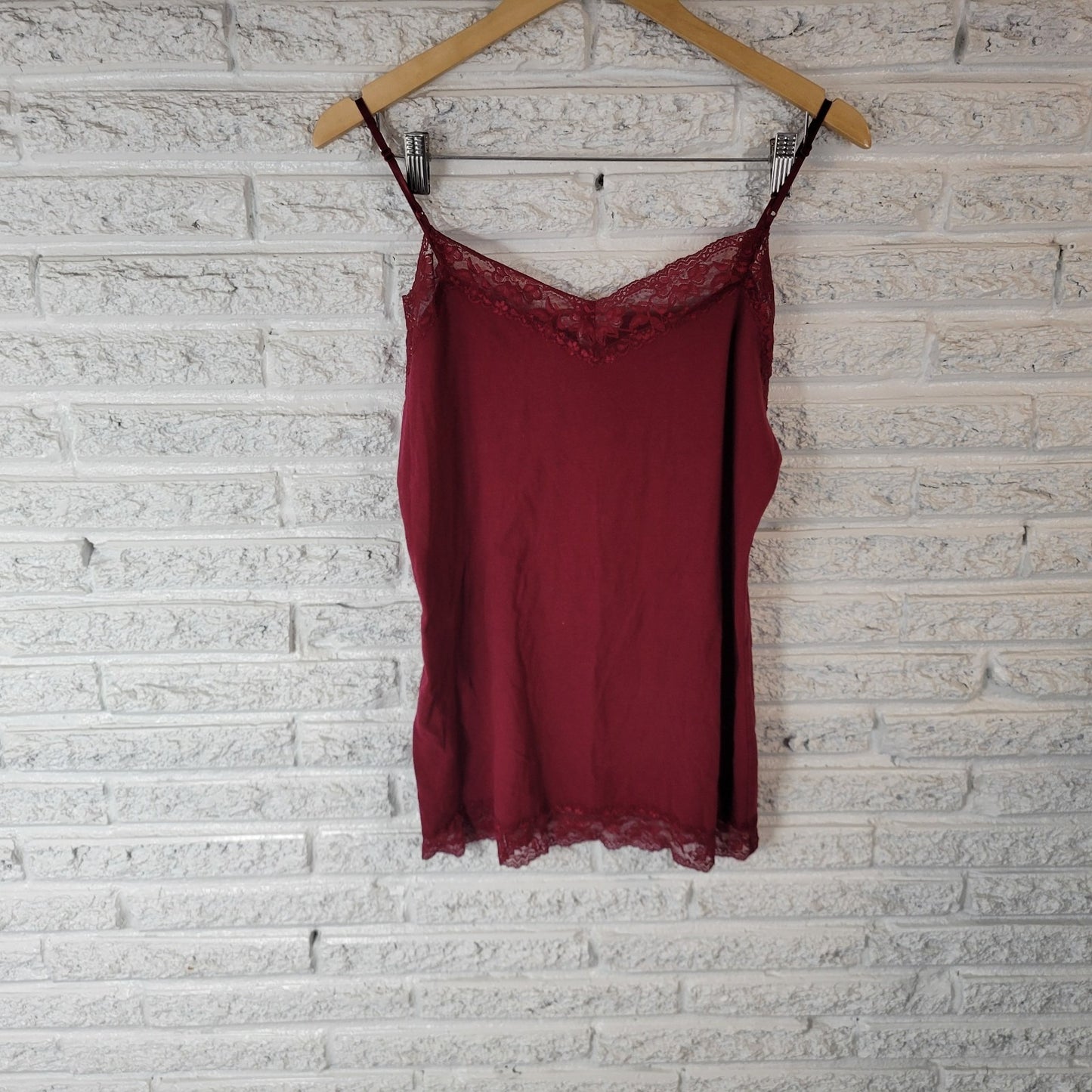 Bozzolo Womens Top 3X Camisole Burgundy Adjustable Spaghetti Straps Lace Trim
