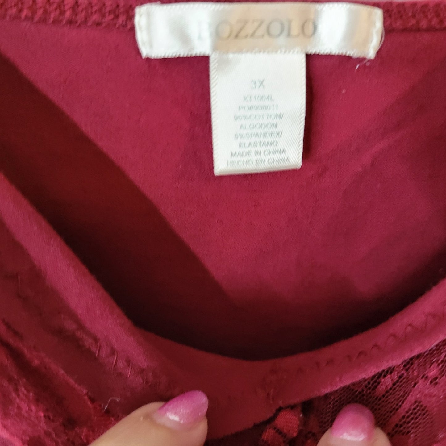 Bozzolo Womens Top 3X Camisole Burgundy Adjustable Spaghetti Straps Lace Trim