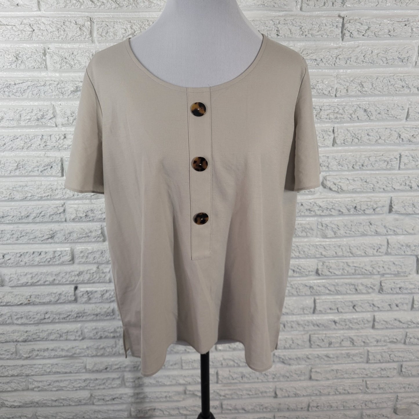 Alfani Womens Top 0X Plus Flutter Sleeve Beige Deco Buttons Office Lightweight