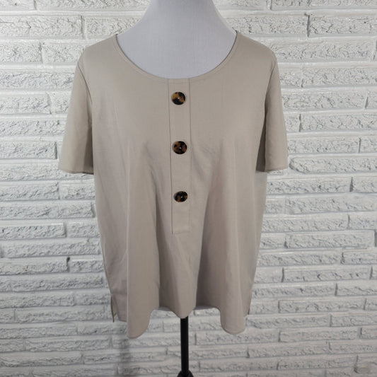 Alfani Womens Top 0X Plus Flutter Sleeve Beige Deco Buttons Office Lightweight