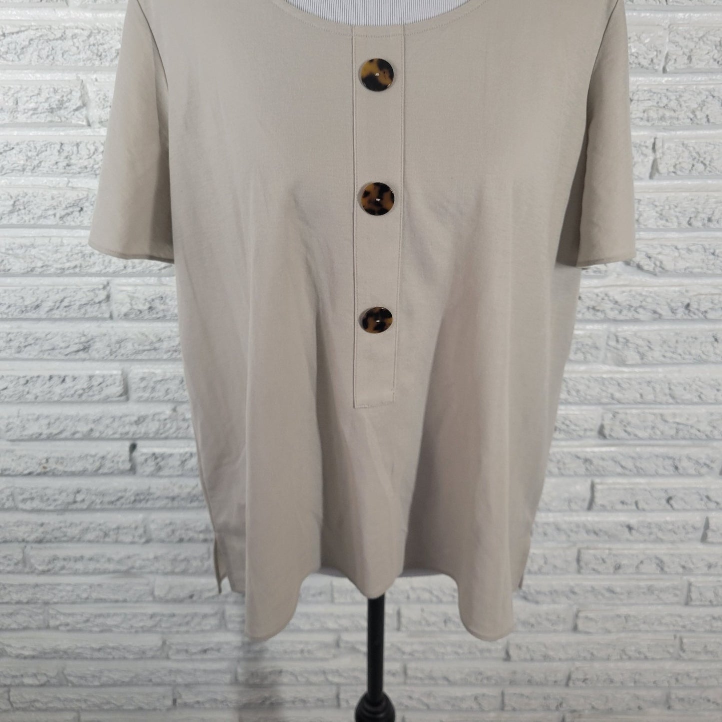 Alfani Womens Top 0X Plus Flutter Sleeve Beige Deco Buttons Office Lightweight