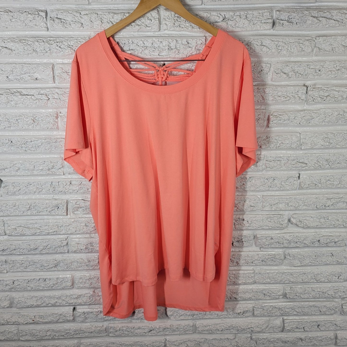 LIVI Lane Bryant Womens Top 22 24 Plus Tee Open Back Orange Asymmetric Comfy