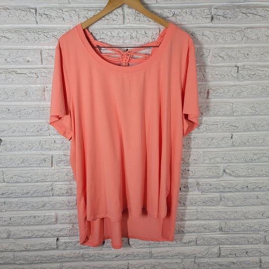 LIVI Lane Bryant Womens Top 22 24 Plus Tee Open Back Orange Asymmetric Comfy