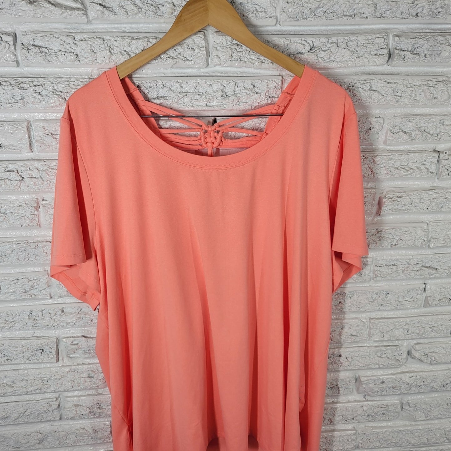 LIVI Lane Bryant Womens Top 22 24 Plus Tee Open Back Orange Asymmetric Comfy