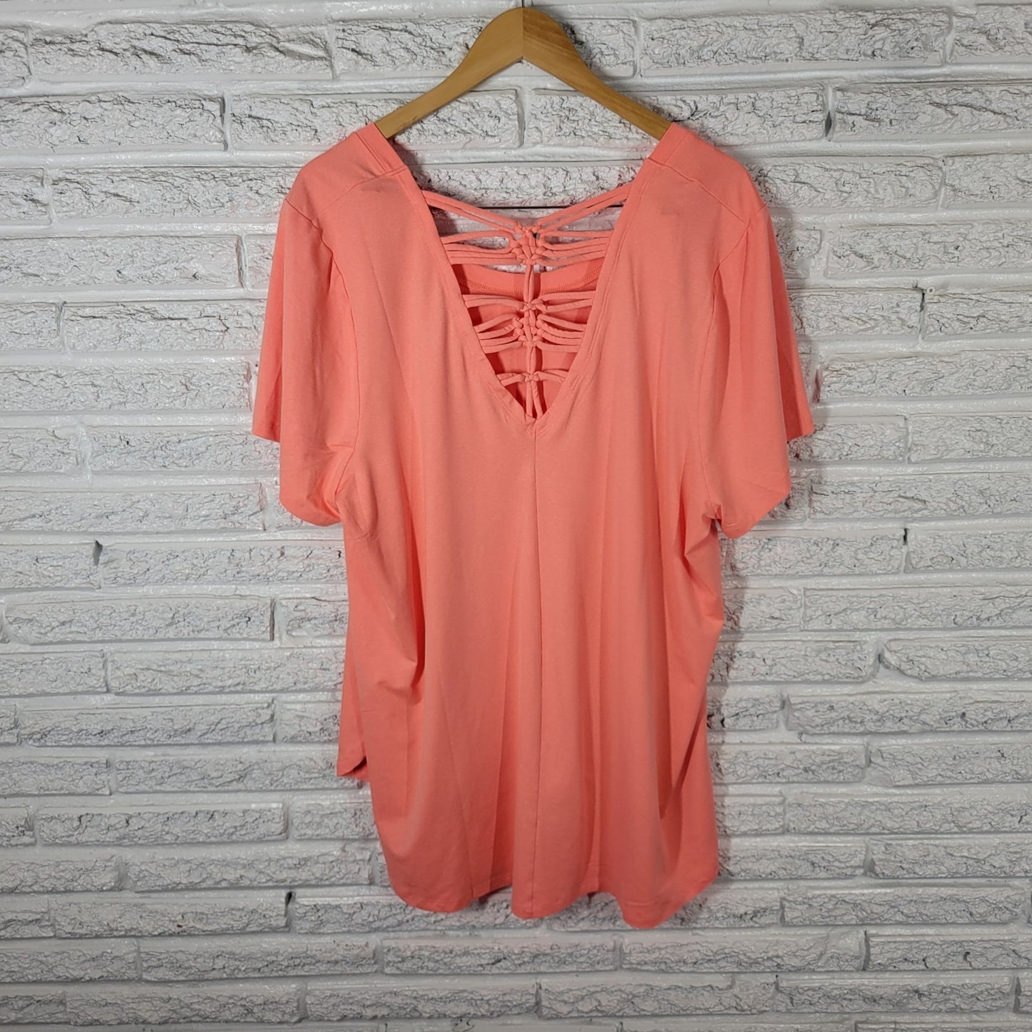 LIVI Lane Bryant Womens Top 22 24 Plus Tee Open Back Orange Asymmetric Comfy