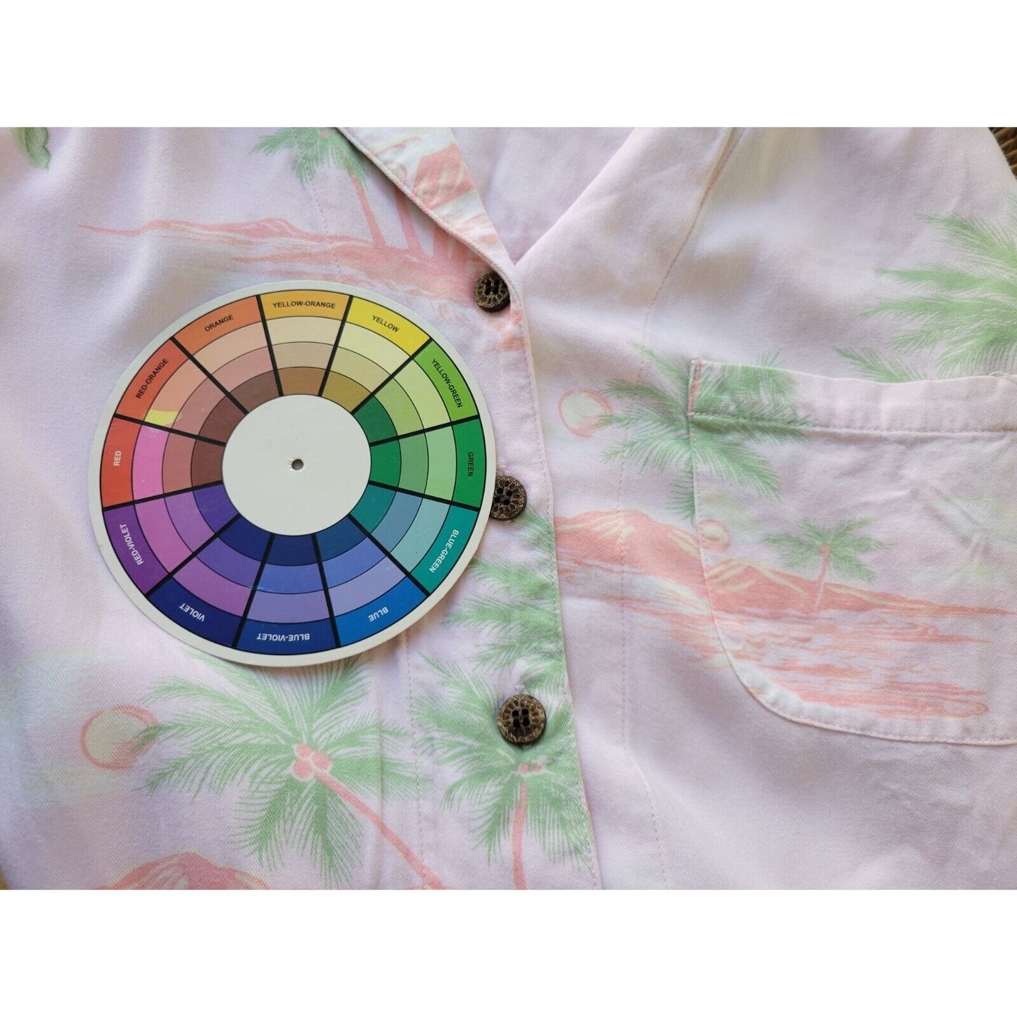 CJ Banks Womens Top X Short Sleeve Pink Tropical Rayon Collar Button Up Casual