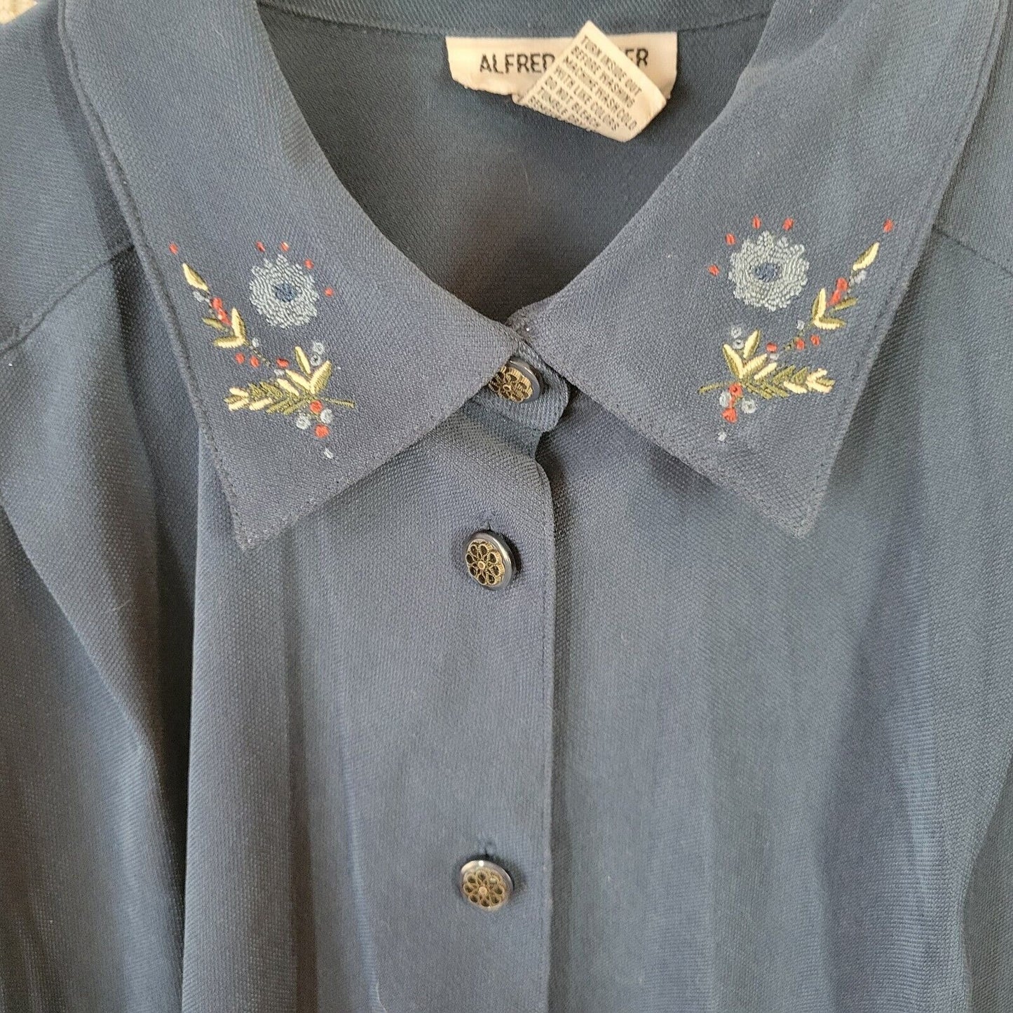 Alfred Dunner Womens Jacket 18W Button Up Blue Pockets Embroidered Casual Soft