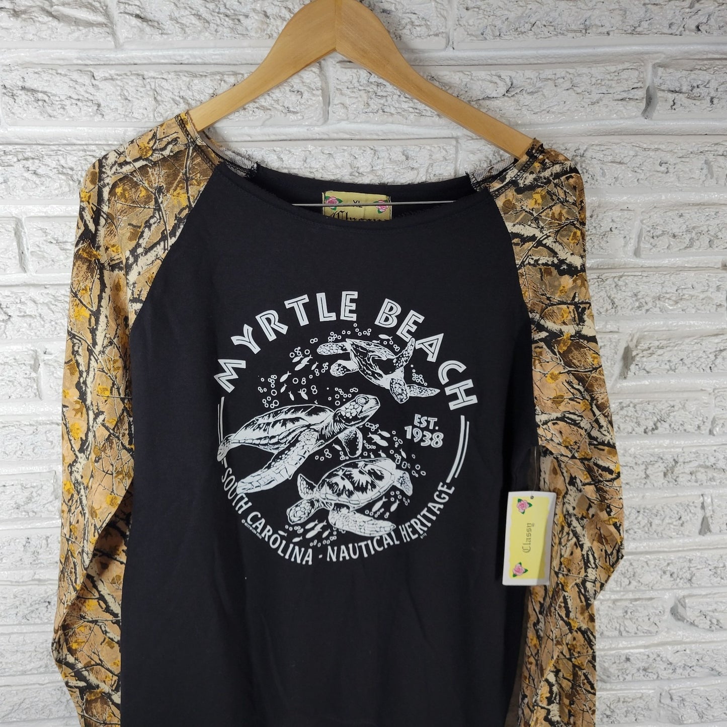 Myrtle Beach SC Nautical Heritage Turtles T-Shirt XL Black Raglan Cotton  NOV47E