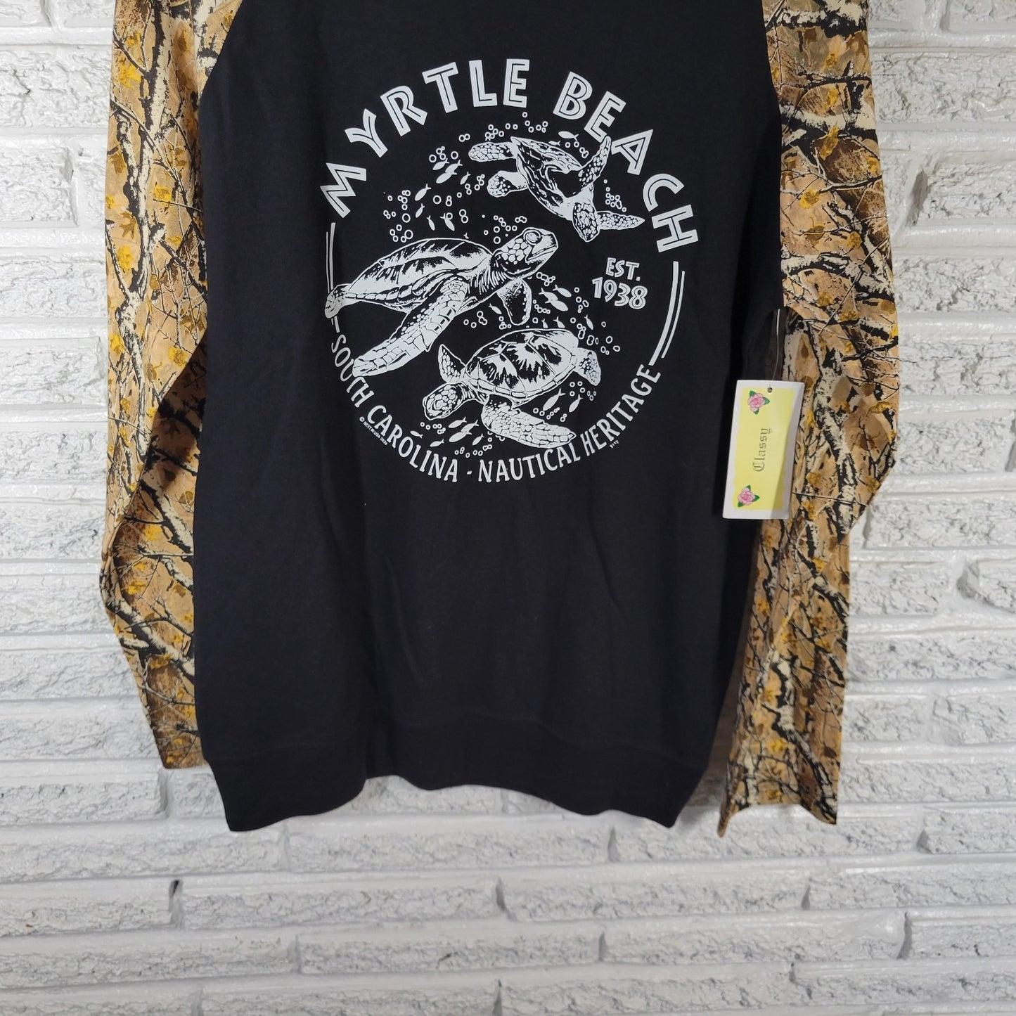 Myrtle Beach SC Nautical Heritage Turtles T-Shirt XL Black Raglan Cotton  NOV47E
