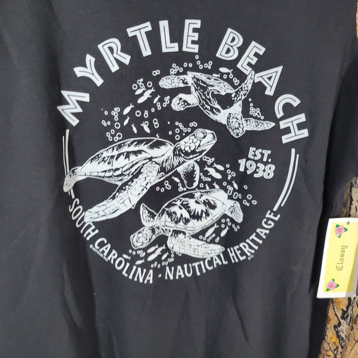 Myrtle Beach SC Nautical Heritage Turtles T-Shirt XL Black Raglan Cotton  NOV47E