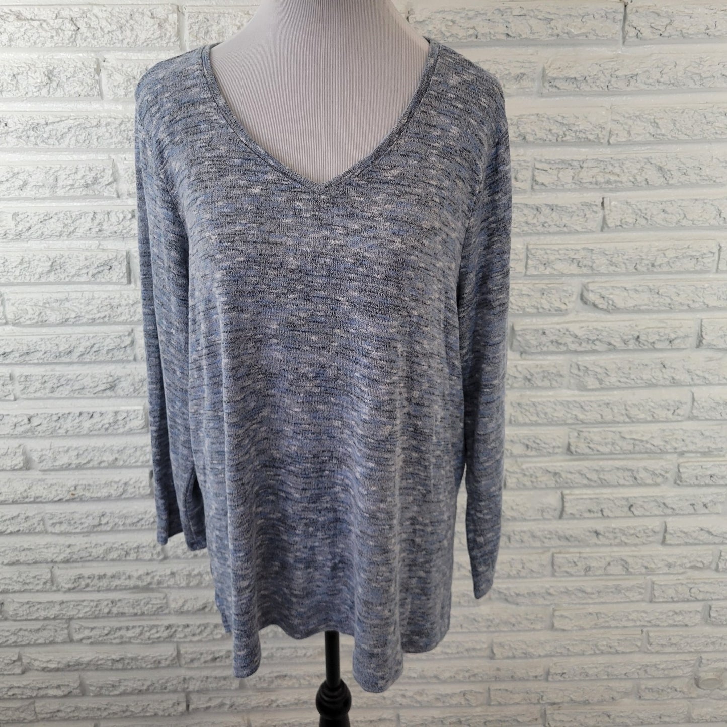 Apt 9 Womens Sweater XXL Plus 3/4 Sleeve Blue Heather Lightweight Poly Blend