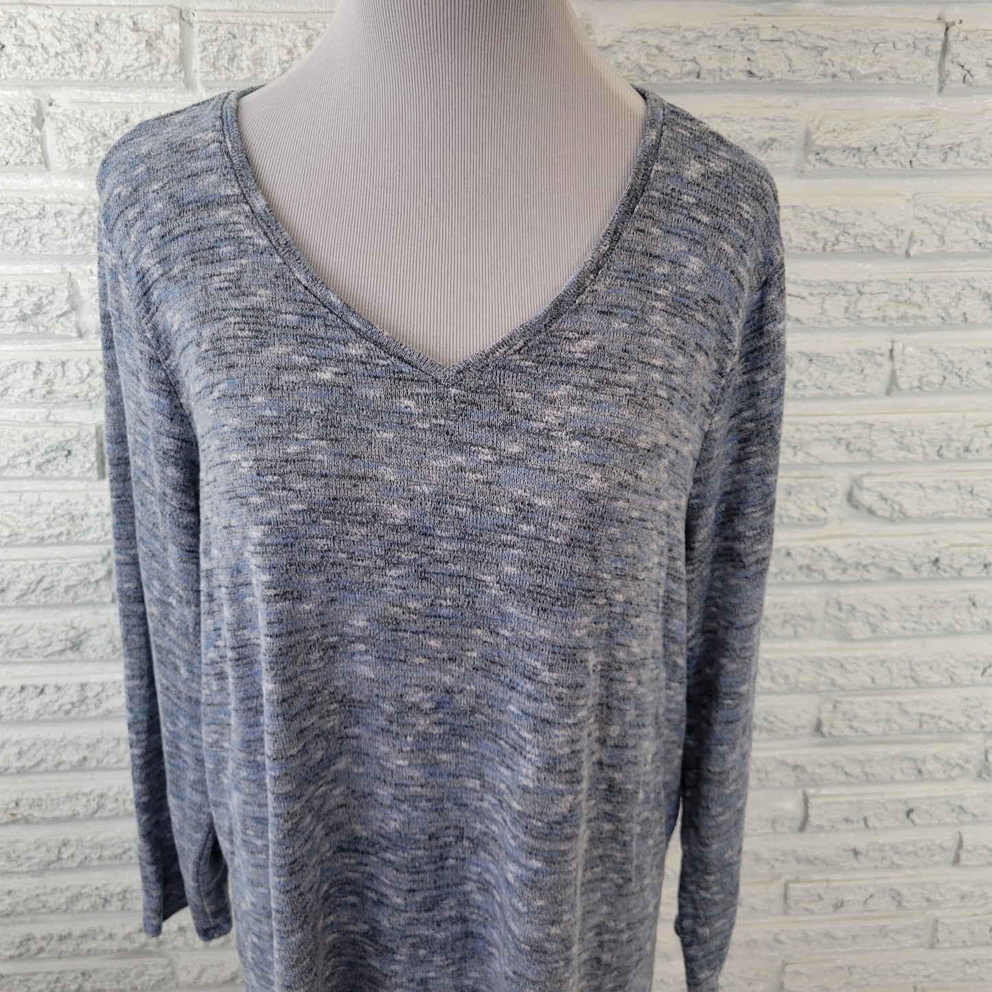 Apt 9 Womens Sweater XXL Plus 3/4 Sleeve Blue Heather Lightweight Poly Blend