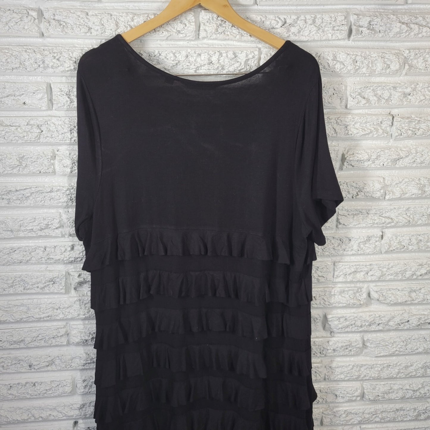 Colleen Lopez Women Dress 1X Plus Short Sleeve Black Tiered Rayon Blend Casual