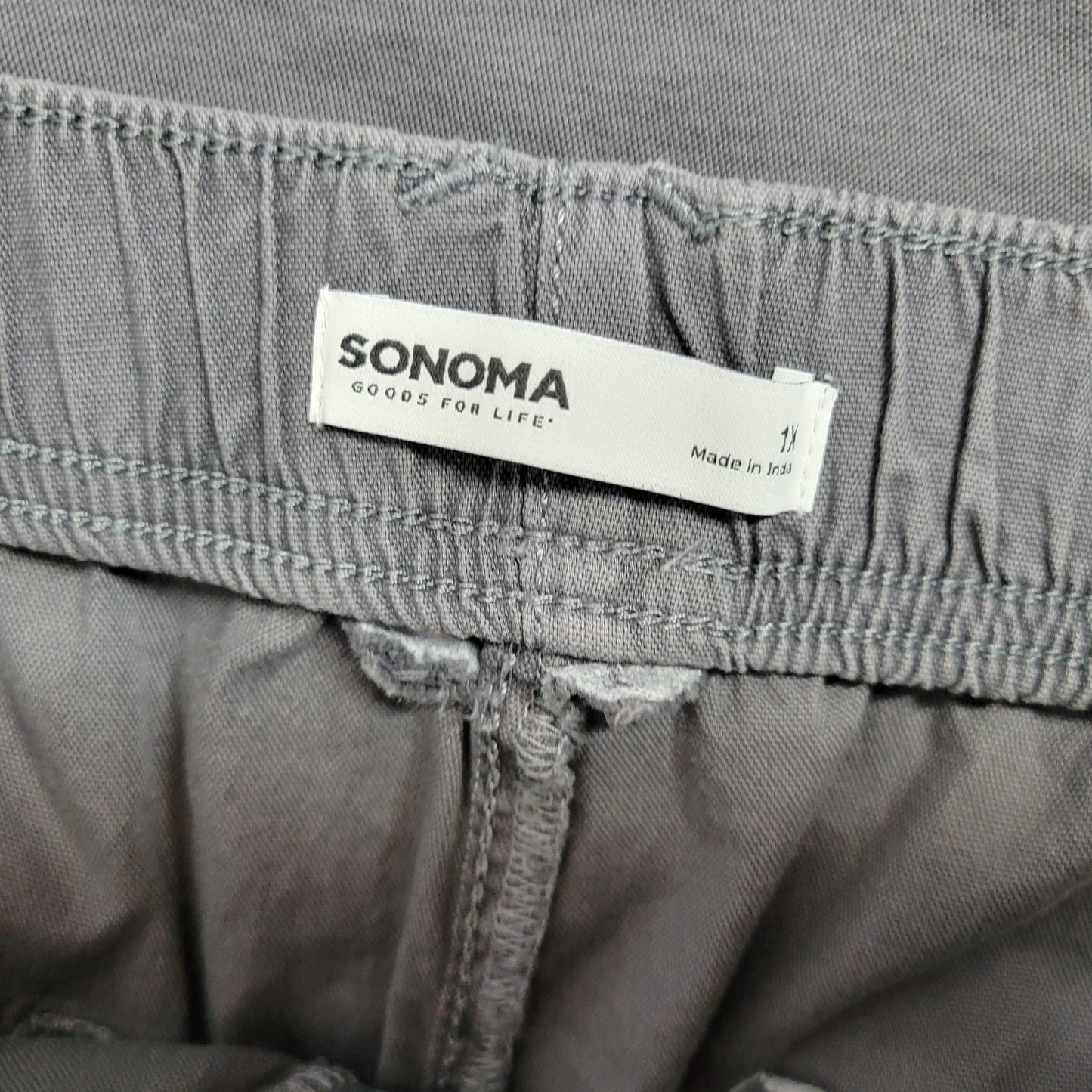 Sonoma Womens Plus Size 1X Gray Pants Cotton Blend Straight Leg Zip Hems Pockets