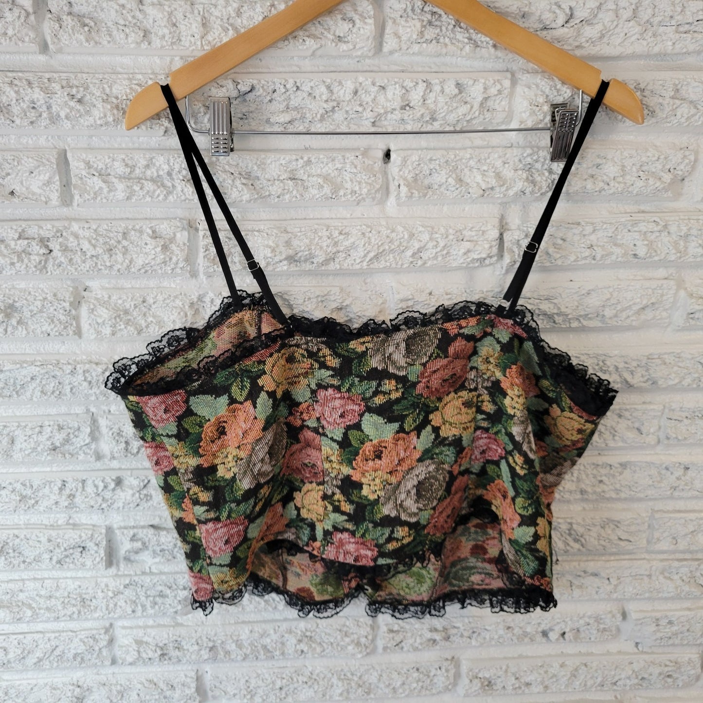 Cider Women Top 1XL Plus Corset Camisole Lace Up Floral Tapestry Spaghetti Strap