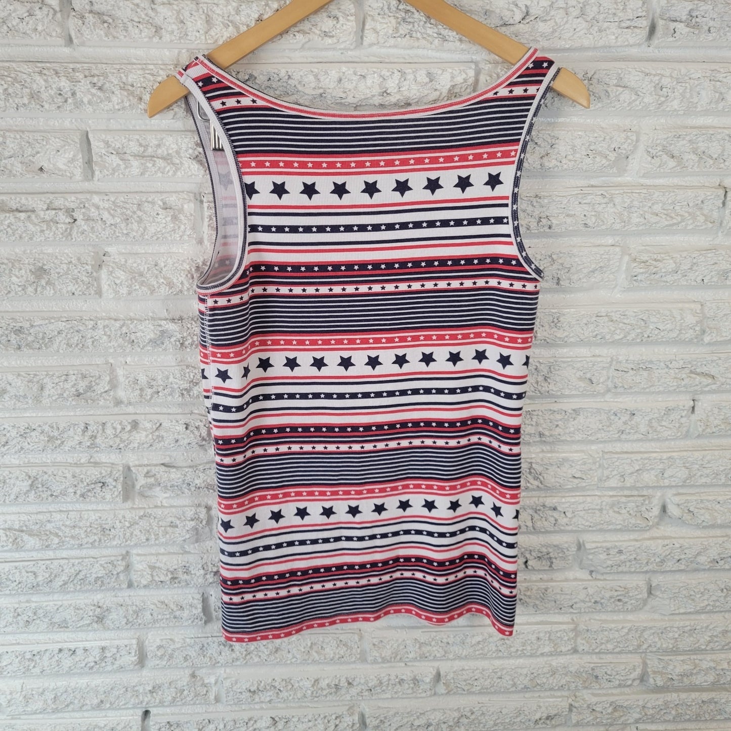 Fourth of July Faded Glory Womens Top XXL Plus Tank Knit Stars Stripes Blue Red