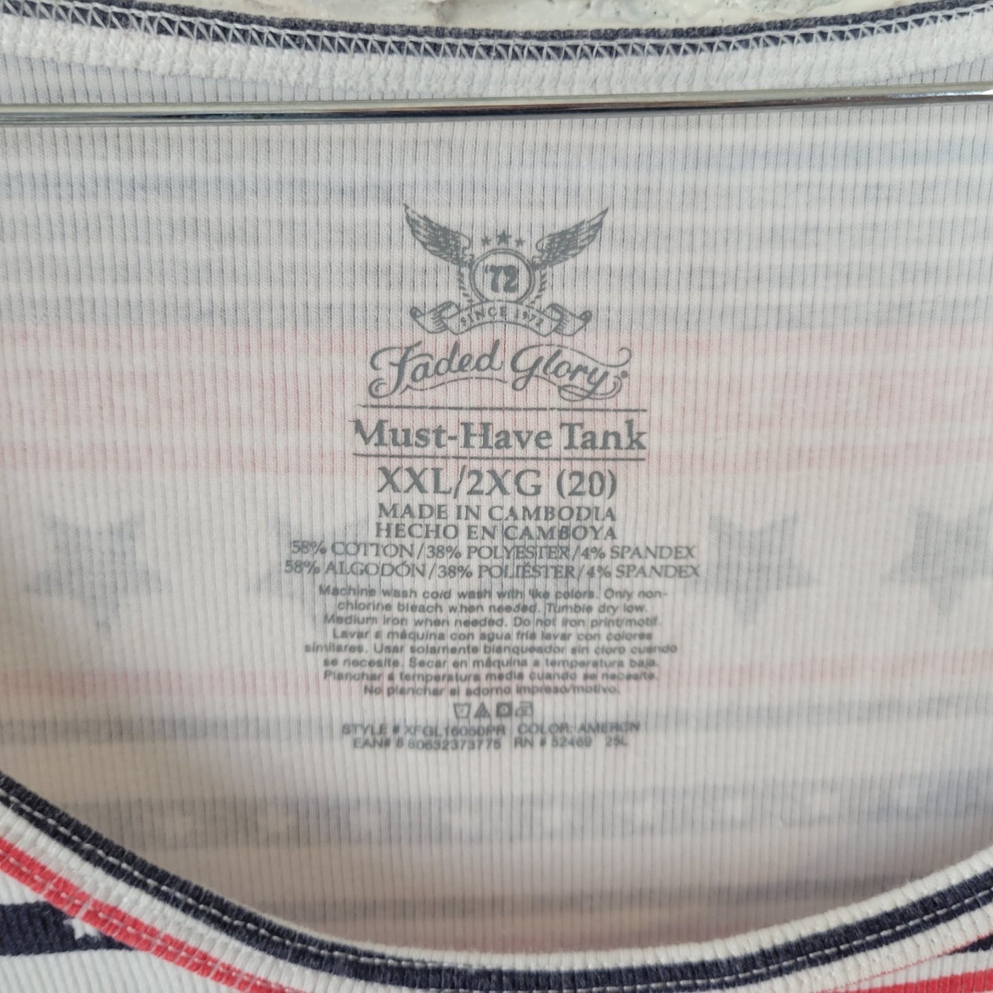 Fourth of July Faded Glory Womens Top XXL Plus Tank Knit Stars Stripes Blue Red