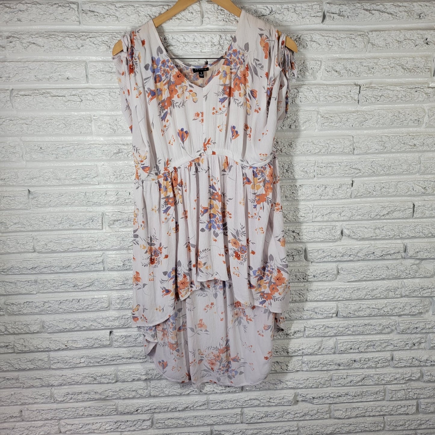 Torrid Womens Dress 1 1X Plus Tied Cold Shoulder Floral High Low Lightweight