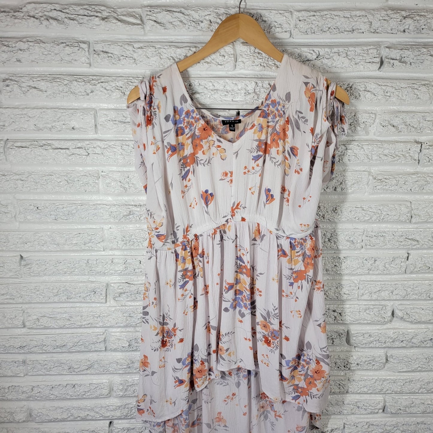 Torrid Womens Dress 1 1X Plus Tied Cold Shoulder Floral High Low Lightweight