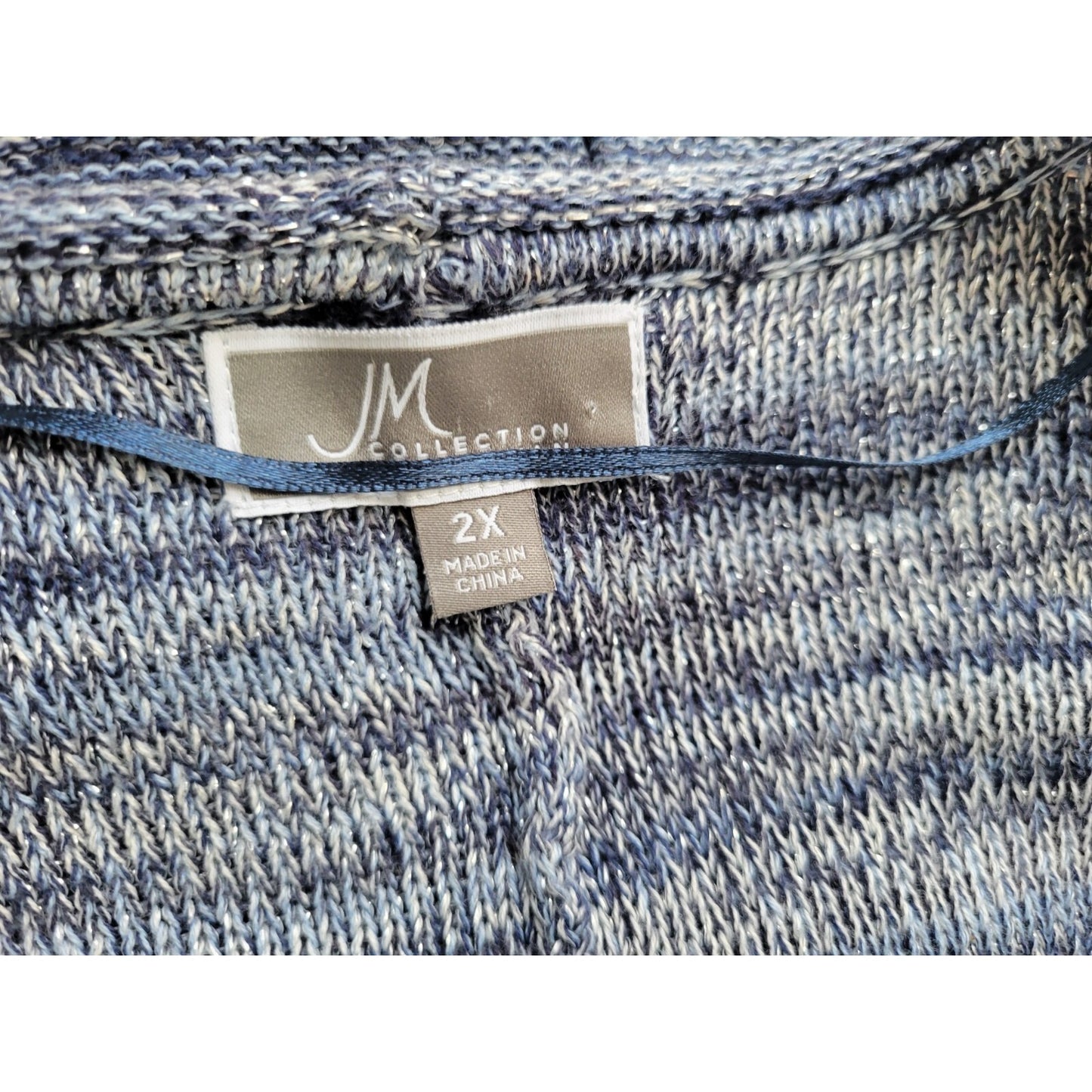 JM Collection Womens Sweater 2X Plus Cardigan Large Buttons Blue Metallic Marled