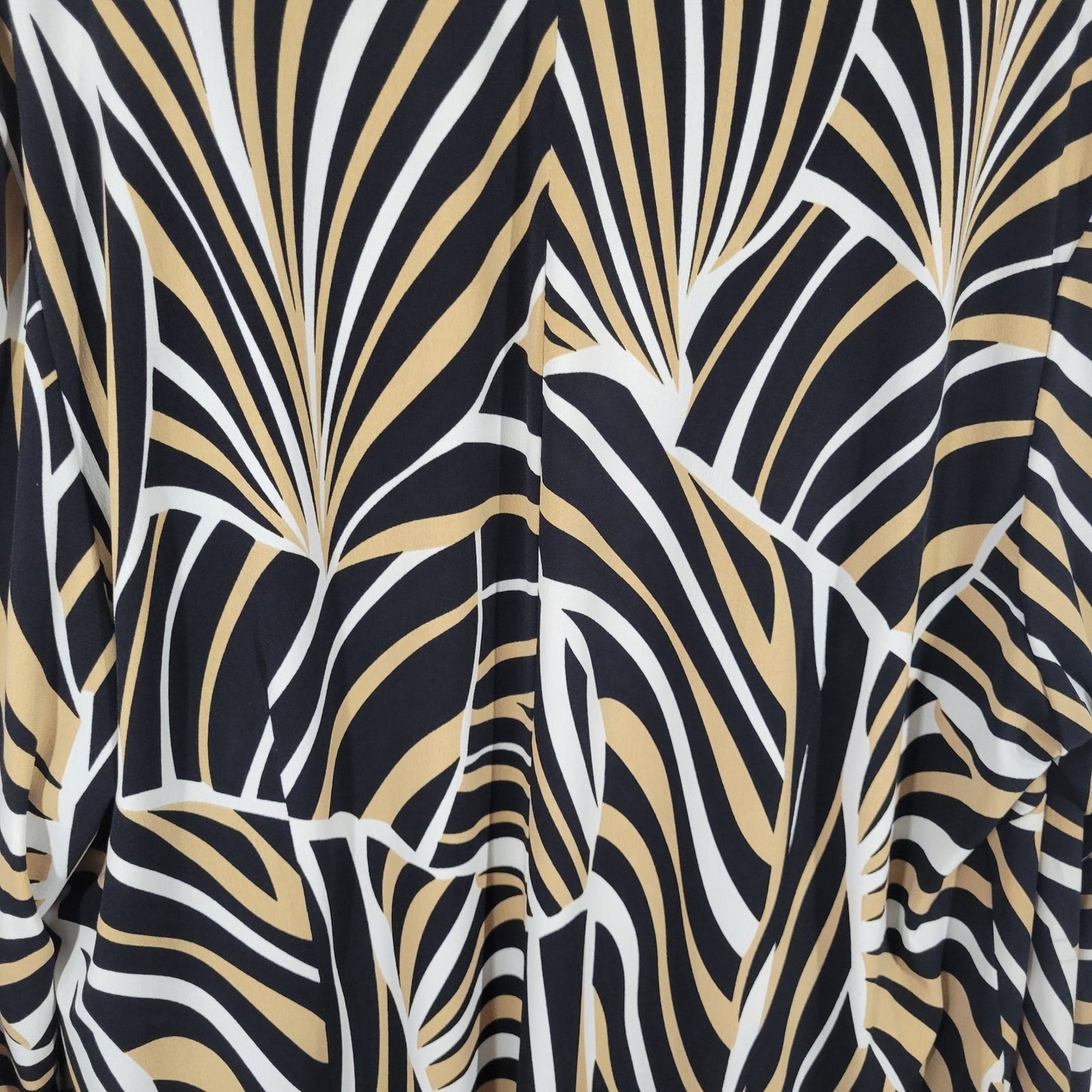 Perceptions Womens Top 20W Plus Cardigan Open Tan Black Geometric Poly Blend