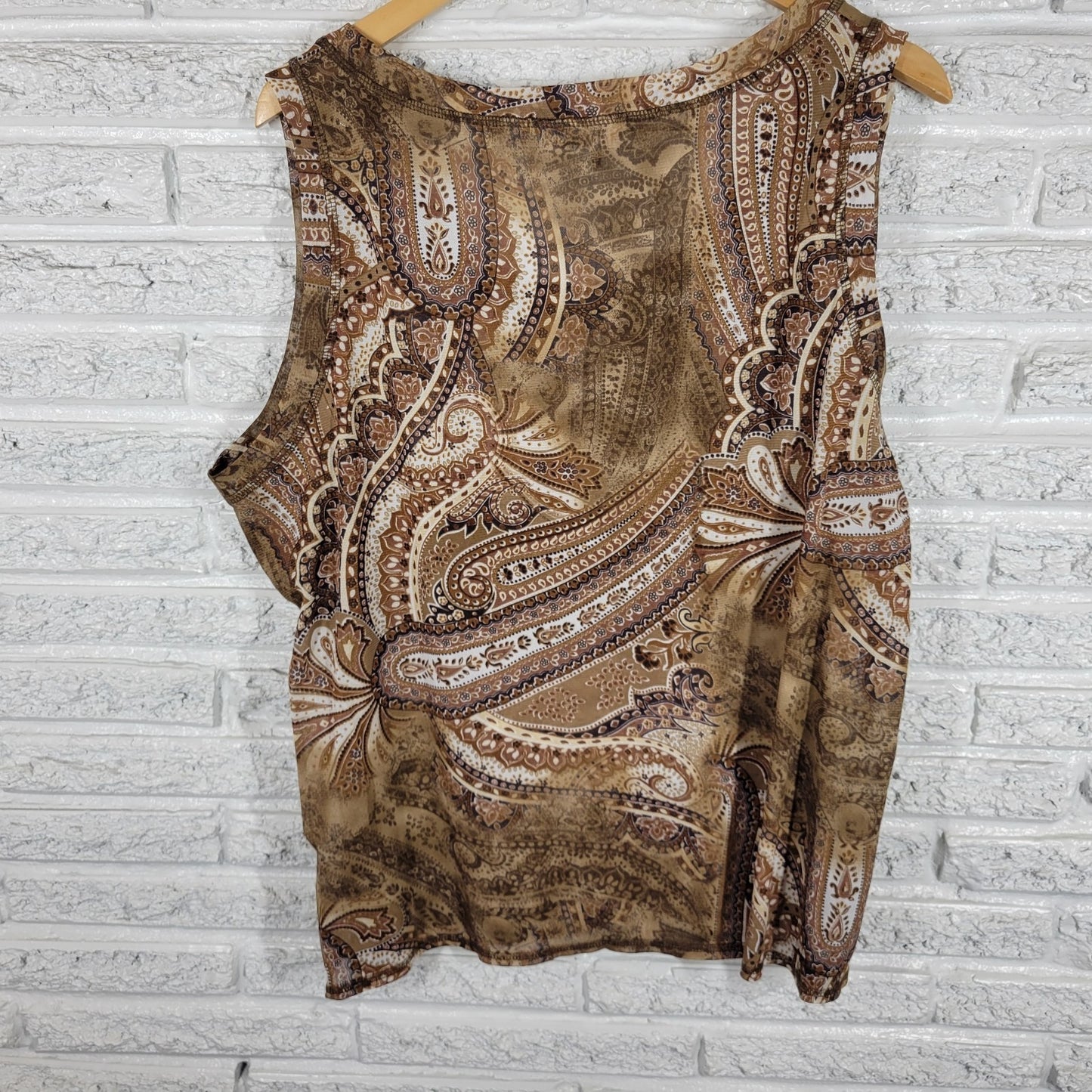 Susan Graver QVC Womens Top 2X Plus Tank Brown Paisley Polyester Sheer Office