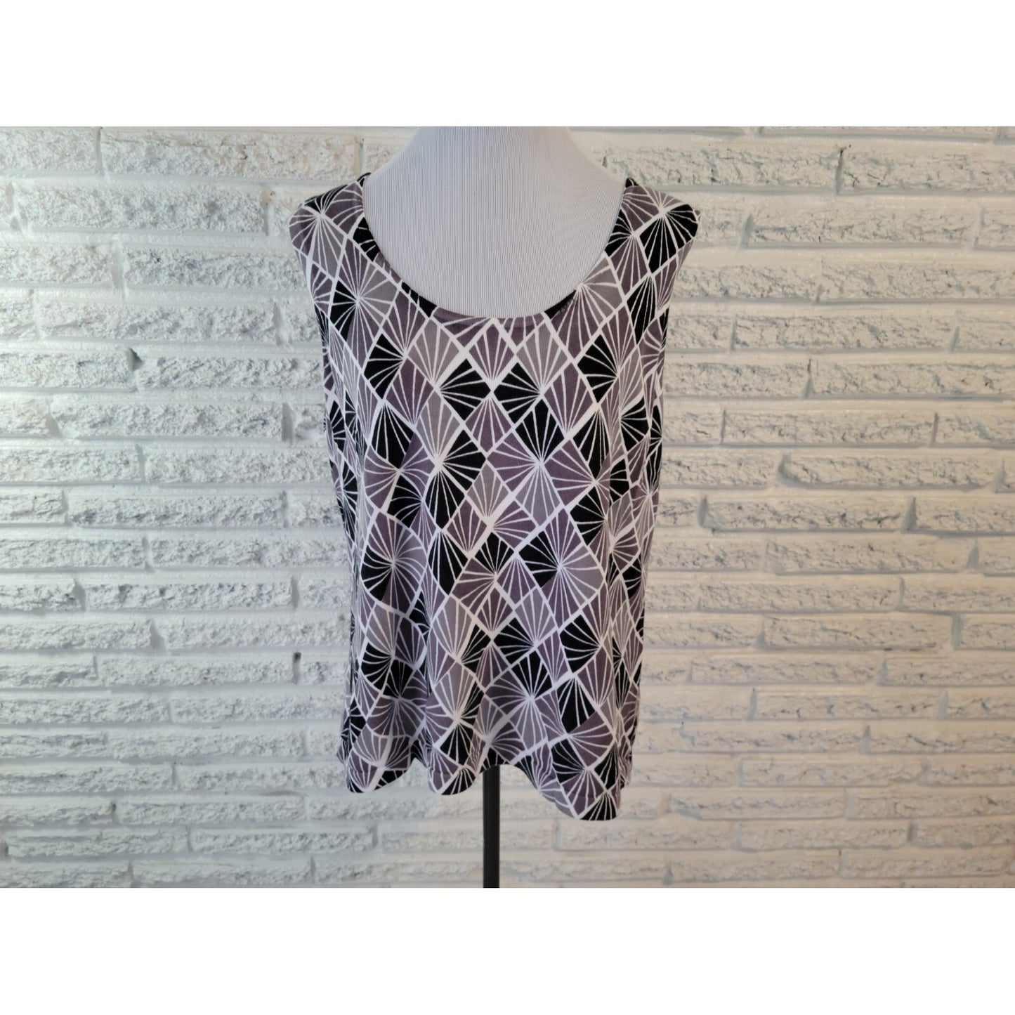 Isaac Mizrahi Live 1X Plus Size Tank Top Black Geometric Cotton Knit Sleeveless