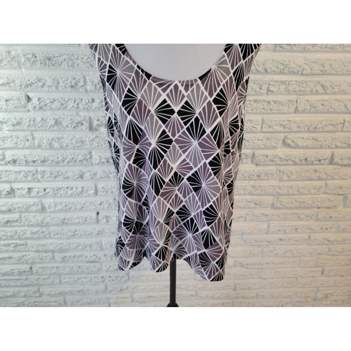 Isaac Mizrahi Live 1X Plus Size Tank Top Black Geometric Cotton Knit Sleeveless