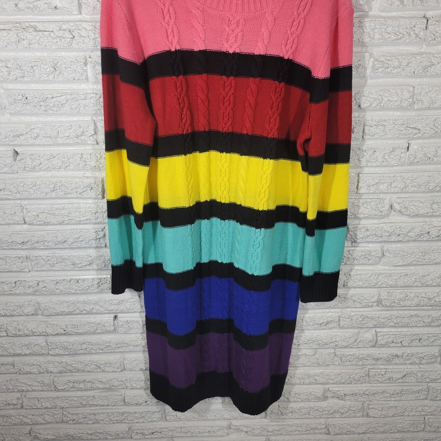 New York Co Womens Dress XXL Plus Sweater Long Sleeve Cable Knit Rainbow Acrylic