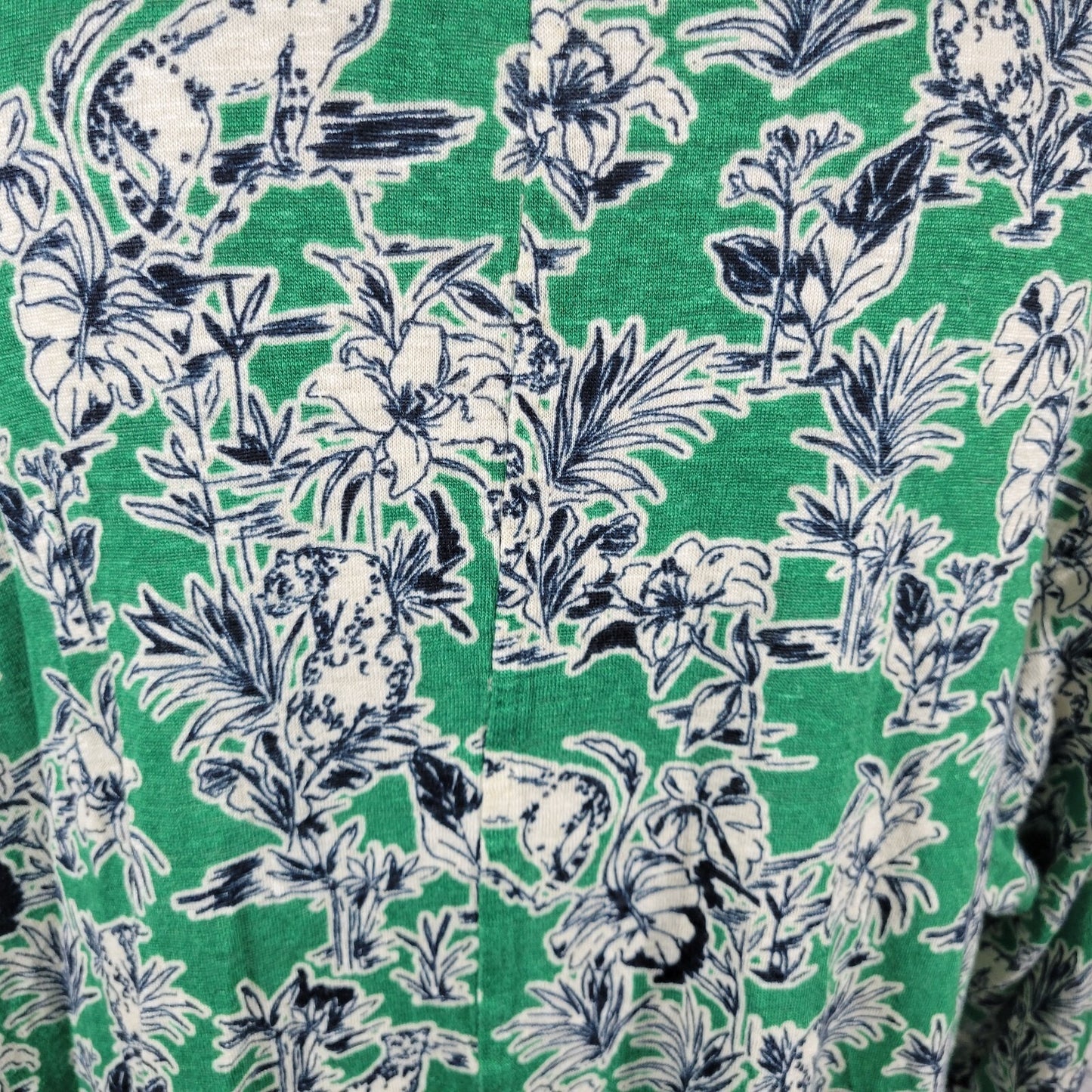 C&C California Womens Top 2X Plus 3/4 Sleeve Green Floral Linen Lightweight