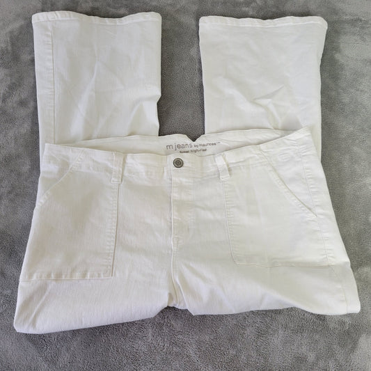 M Jeans Maurices Women 24WS Plus Petite Super High Rise Flare Boot Cut White Zip
