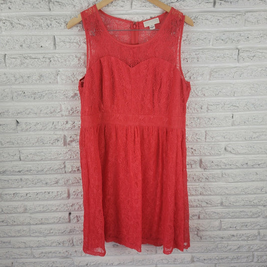 Forever 21 Womens Dress 1X Plus Sheath Sleeveless Red Lace Party Knee Length
