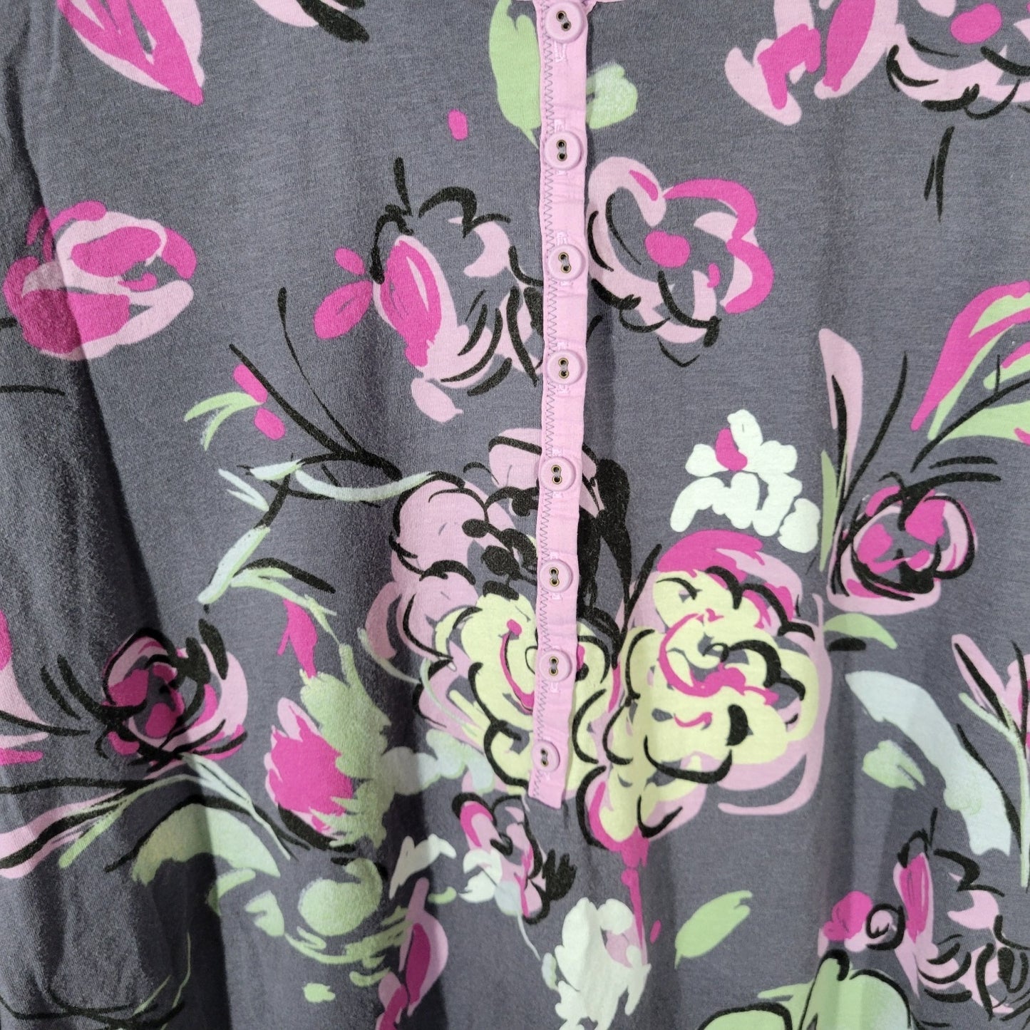 Soma Womens Pajama Top Extra Large 3/4 Sleeve Cotton Gray Lavender Floral Button