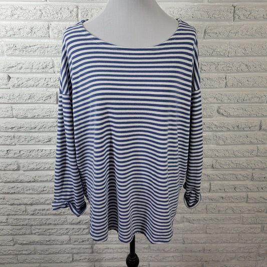 Old Navy Women Top XXL Tee Knit Cuff Sleeve Blue Stripe Cotton Blend Lightweight