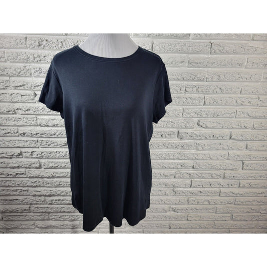 Isaac Mizrahi Live QVC Womens Top 1X Plus Tee Short Sleeve Black Cotton Casual