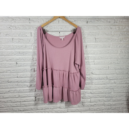 Lauren Conrad Womens Sweater 3X Plus  Ribbed Pink Soft Poly Blend Ruffle