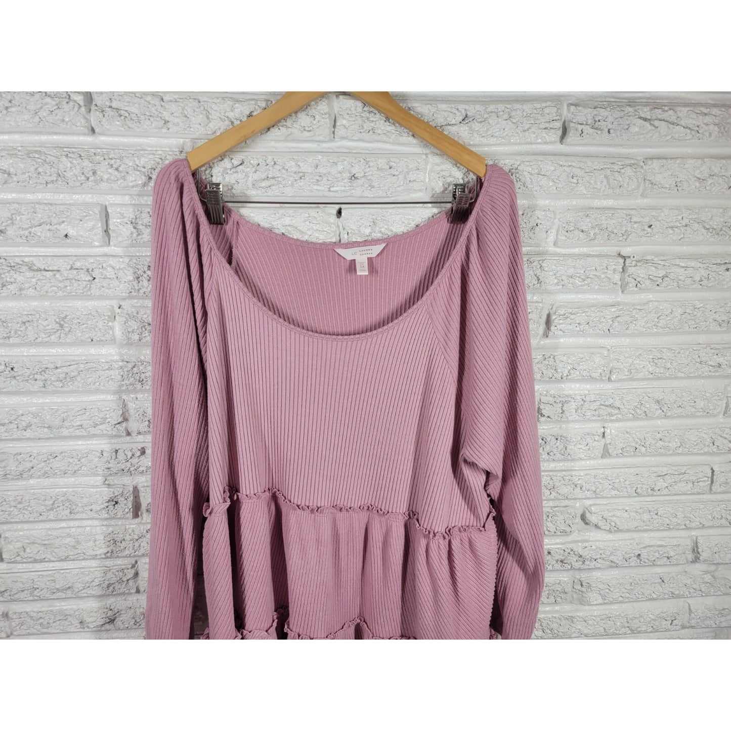 Lauren Conrad Womens Sweater 3X Plus  Ribbed Pink Soft Poly Blend Ruffle