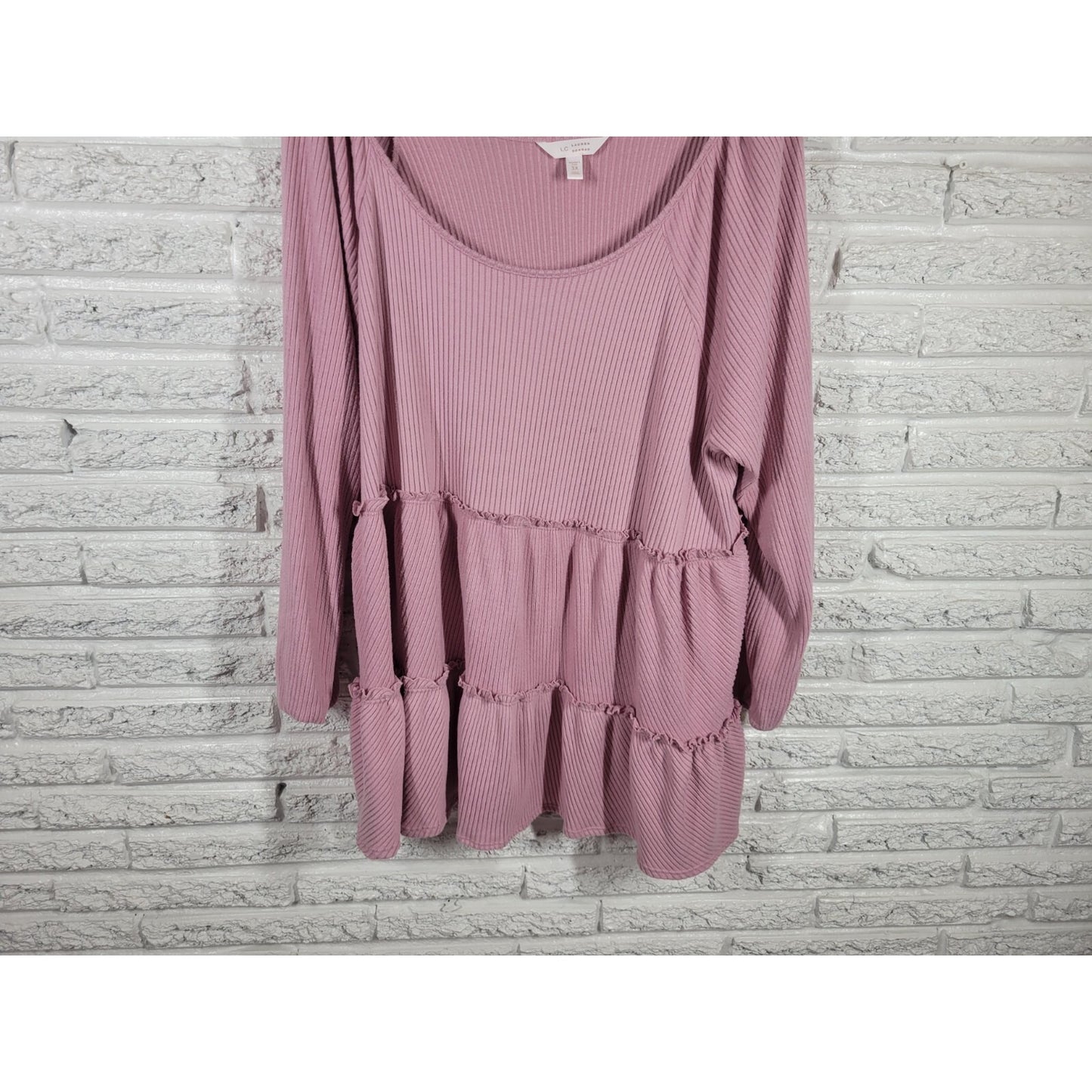 Lauren Conrad Womens Sweater 3X Plus  Ribbed Pink Soft Poly Blend Ruffle