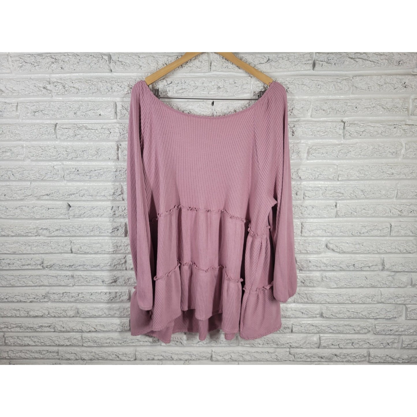 Lauren Conrad Womens Sweater 3X Plus  Ribbed Pink Soft Poly Blend Ruffle