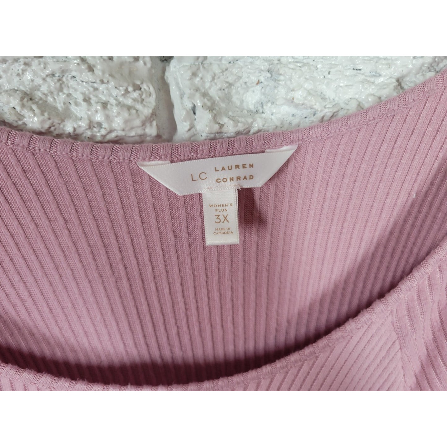 Lauren Conrad Womens Sweater 3X Plus  Ribbed Pink Soft Poly Blend Ruffle