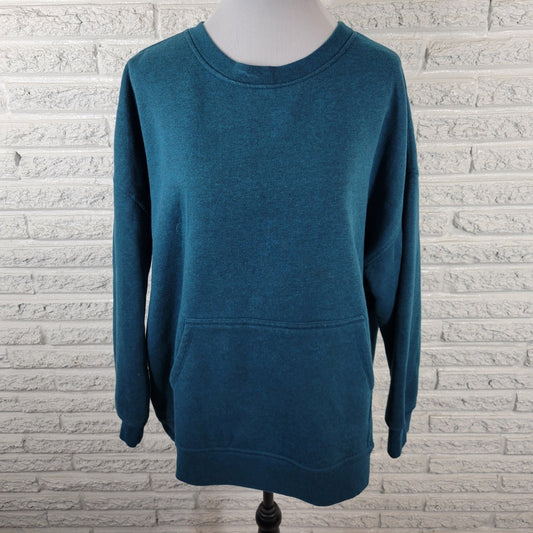 Danskin Womens Sweatshirt XXL Plus Long Sleeve Blue Green Cotton Blend Pockets