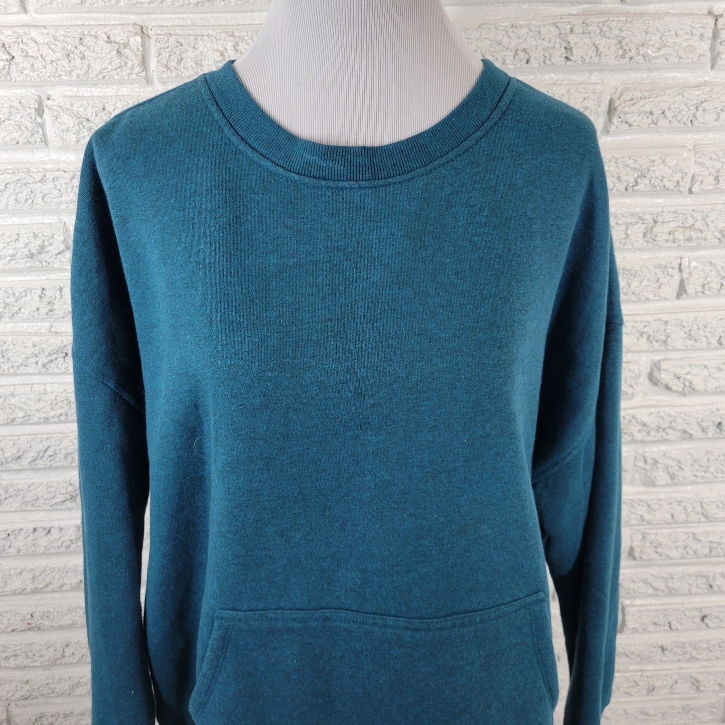 Danskin Womens Sweatshirt XXL Plus Long Sleeve Blue Green Cotton Blend Pockets