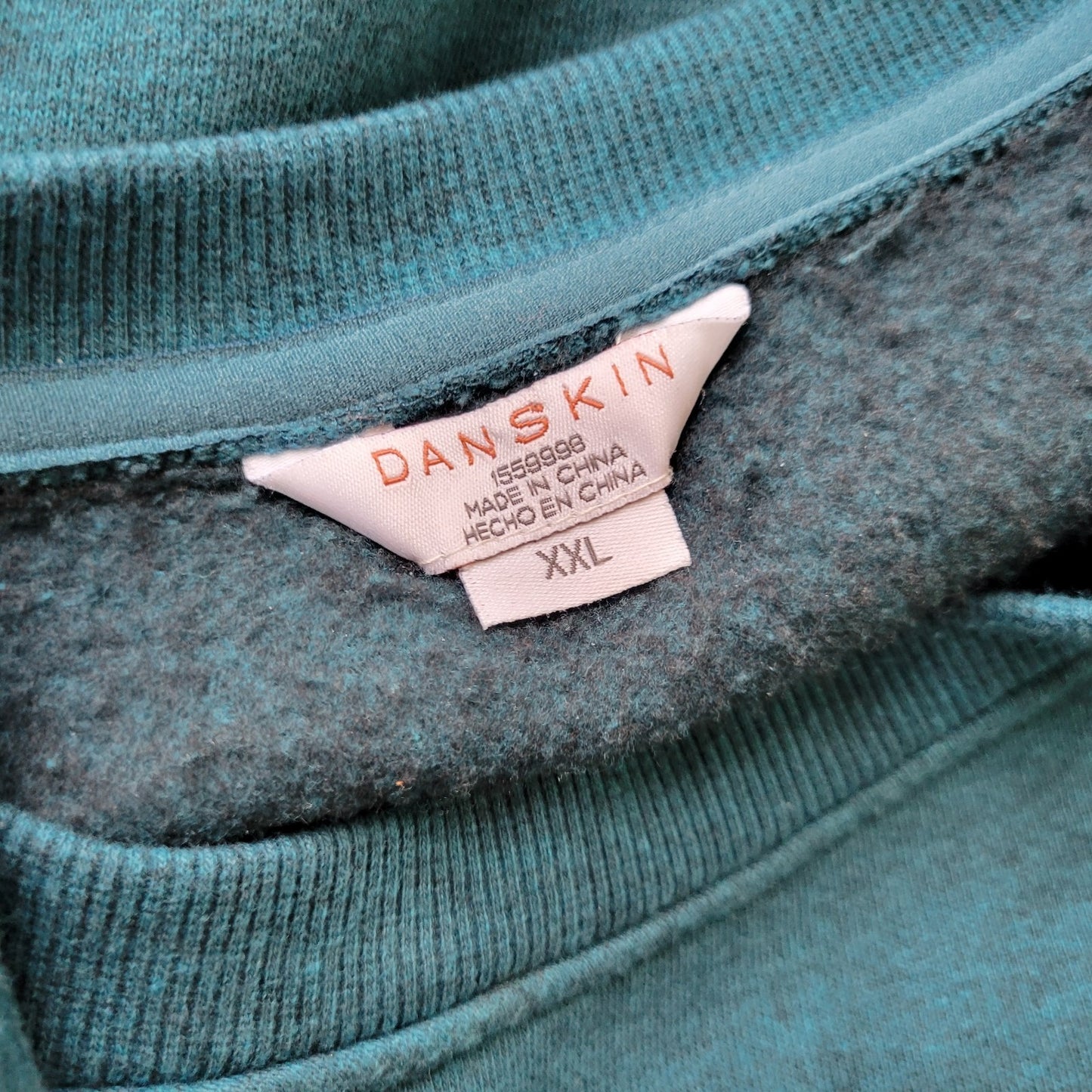 Danskin Womens Sweatshirt XXL Plus Long Sleeve Blue Green Cotton Blend Pockets