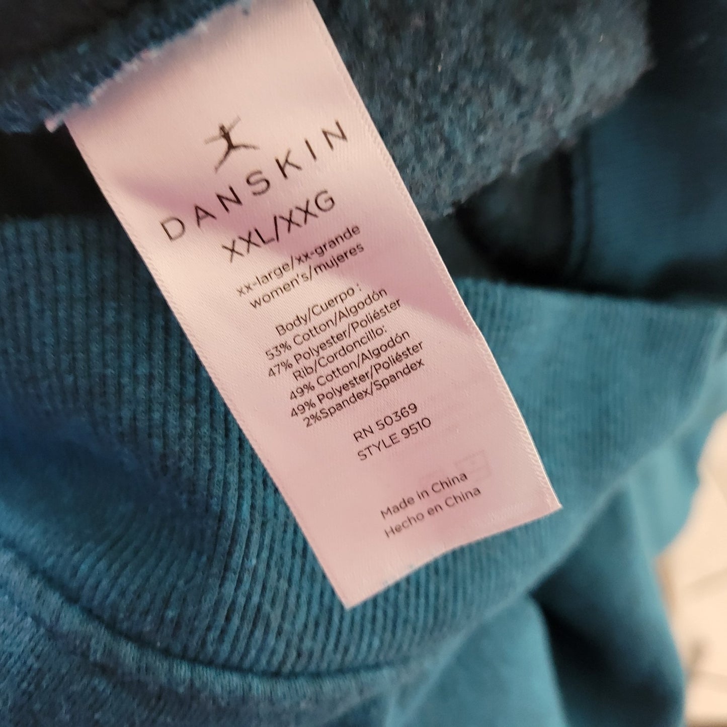 Danskin Womens Sweatshirt XXL Plus Long Sleeve Blue Green Cotton Blend Pockets